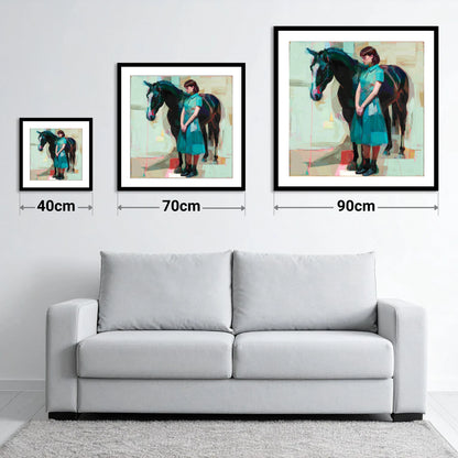 A Quiet Connection - size guide showing 40cm, 70cm and 90cm art prints