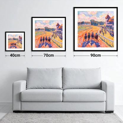 Colours of the Home Straight - size guide showing 40cm, 70cm and 90cm art prints