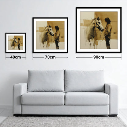 Silent Dialogue - size guide showing 40cm, 70cm and 90cm art prints