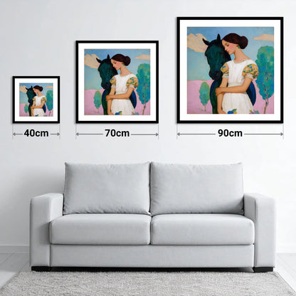 Quiet Colourful Bond - size guide showing 40cm, 70cm and 90cm art prints