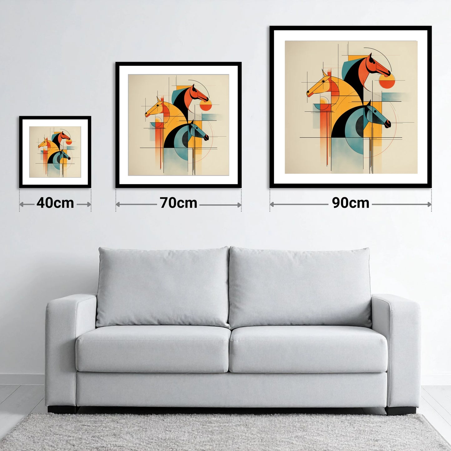 Rhythmic Racing Profiles - size guide showing 40cm, 70cm and 90cm art prints