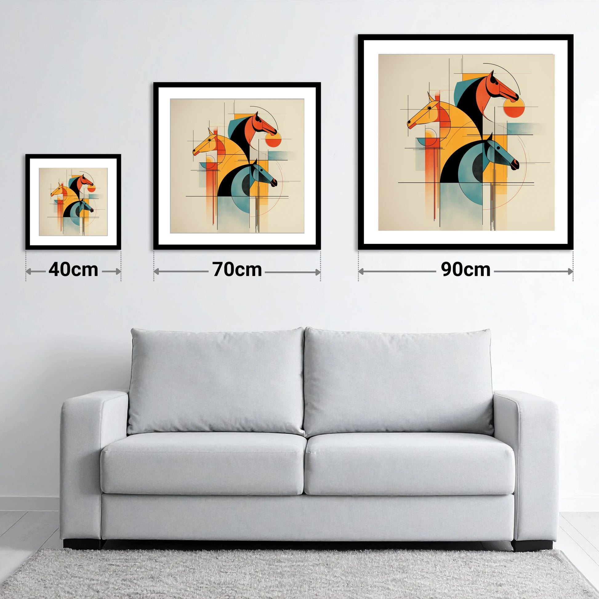 Rhythmic Racing Profiles - size guide showing 40cm, 70cm and 90cm art prints