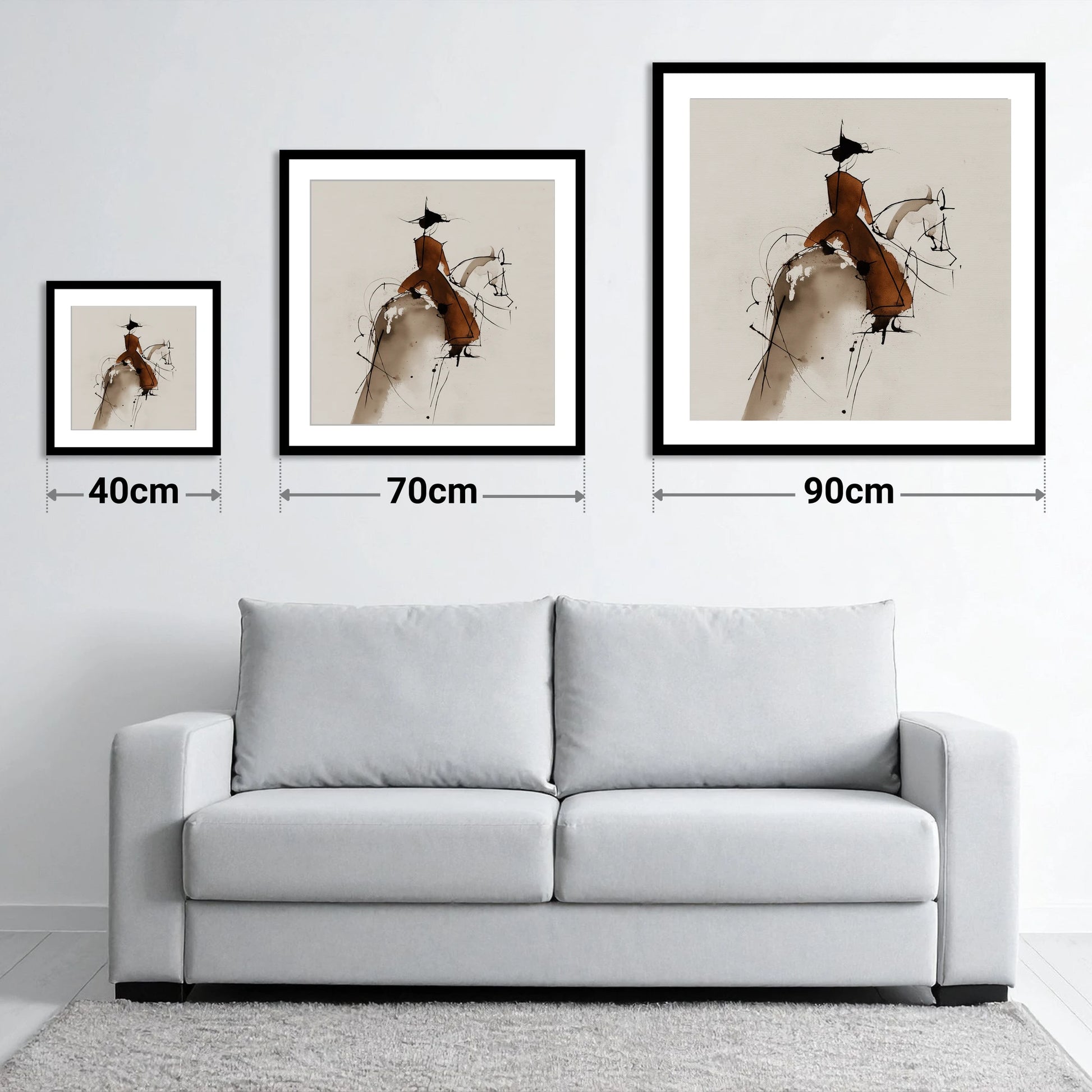 Classical Harmony - size guide showing 40cm, 70cm and 90cm art prints