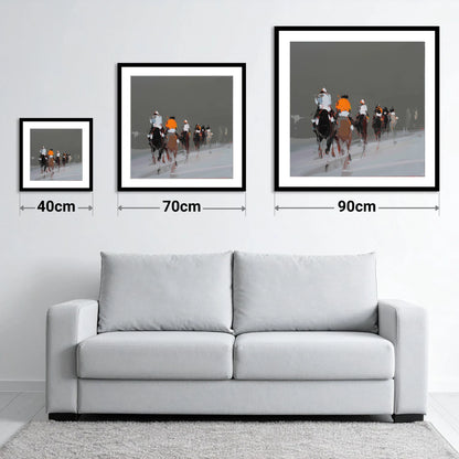 Through the Grey - size guide showing 40cm, 70cm and 90cm art prints