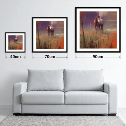 Violet Dawn Solitude - size guide showing 40cm, 70cm and 90cm art prints