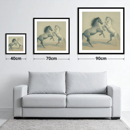 Timeless Equine Encounter - size guide showing 40cm, 70cm and 90cm art prints