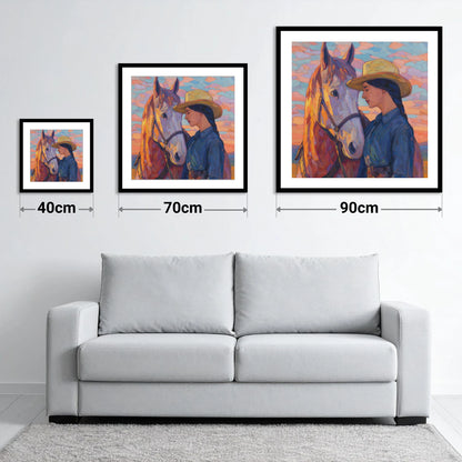 The Sundown Bond - size guide showing 40cm, 70cm and 90cm art prints