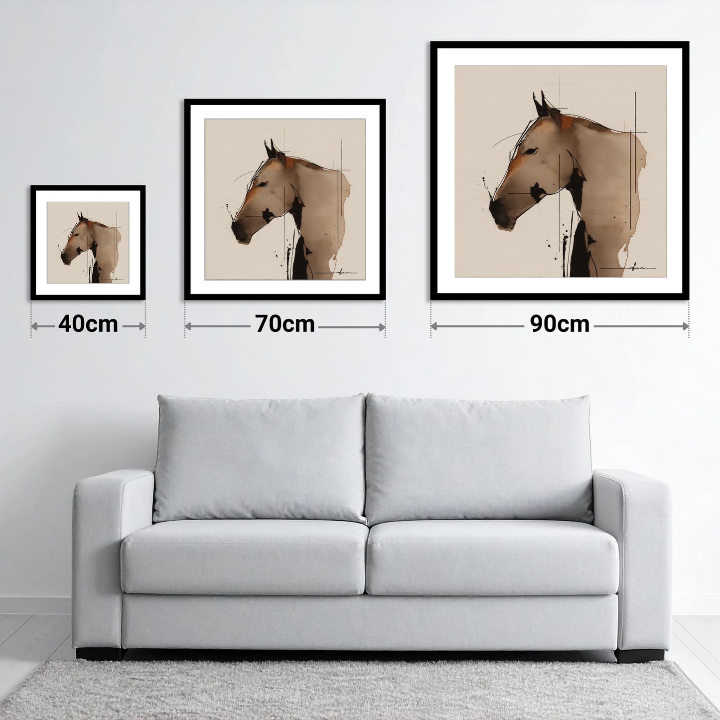 Abstract Sepia Profile - size guide showing 40cm, 70cm and 90cm art prints