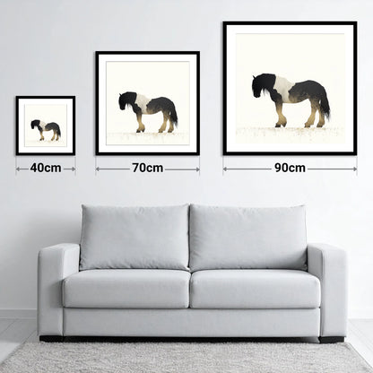 Gilded Piebald Profile - size guide showing 40cm, 70cm and 90cm art prints