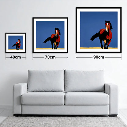 Striking Cobalt Bay - size guide showing 40cm, 70cm and 90cm art prints