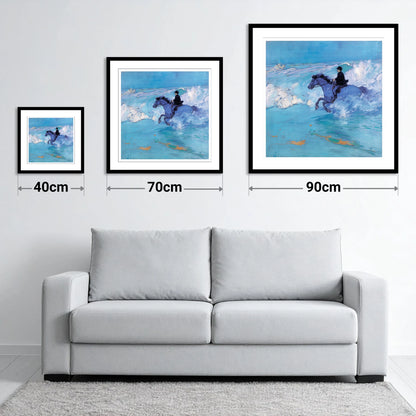 The Azure Tide - size guide showing 40cm, 70cm and 90cm art prints