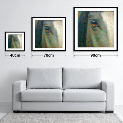 The Luminous Gaze - size guide showing 40cm, 70cm and 90cm art prints