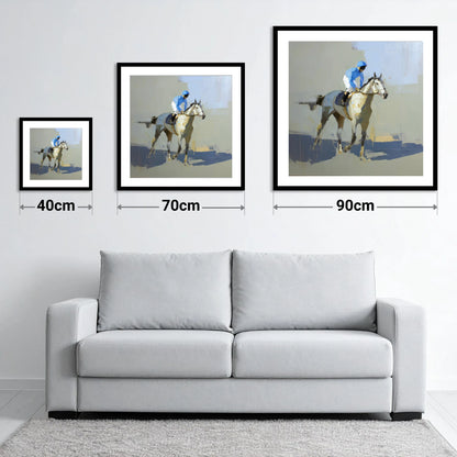 Blue Silks and Shadows - size guide showing 40cm, 70cm and 90cm art prints