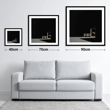 Morning Shadows - size guide showing 40cm, 70cm and 90cm art prints