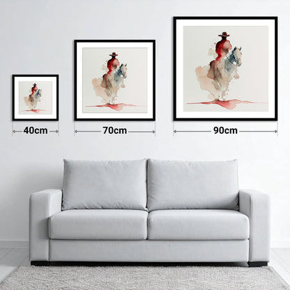 Crimson Trail Rider - size guide showing 40cm, 70cm and 90cm art prints