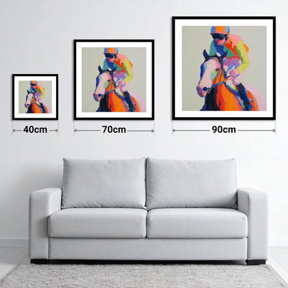 The Vibrant Sprint - size guide showing 40cm, 70cm and 90cm art prints