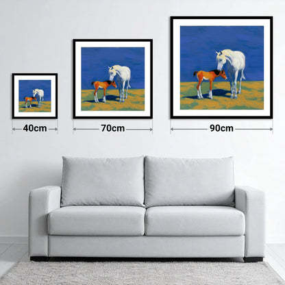 Sunlit Bond - size guide showing 40cm, 70cm and 90cm art prints