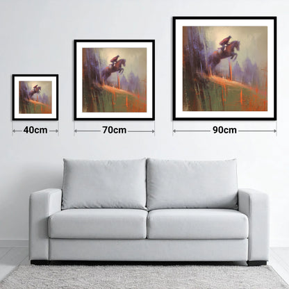 Flight Through the Haze - size guide showing 40cm, 70cm and 90cm art prints