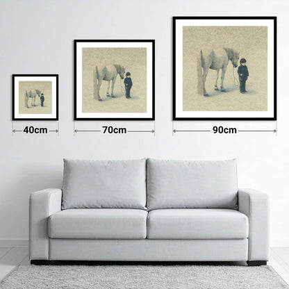 A Quiet Understanding - size guide showing 40cm, 70cm and 90cm art prints