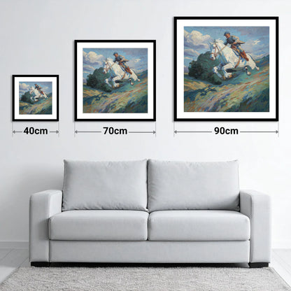 The Boundless Leap - size guide showing 40cm, 70cm and 90cm art prints