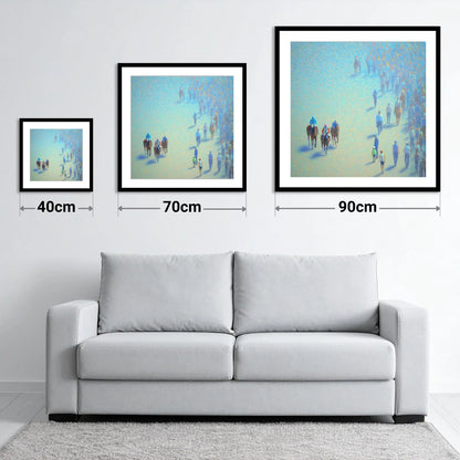Turquoise Racing Haze - size guide showing 40cm, 70cm and 90cm art prints