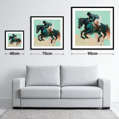 Modern Showjumper - size guide showing 40cm, 70cm and 90cm art prints