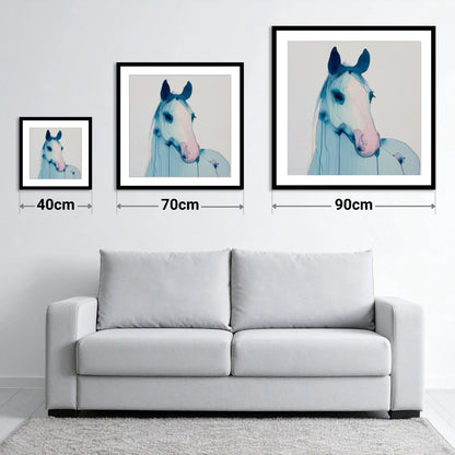 Cerulean Spirit - size guide showing 40cm, 70cm and 90cm art prints