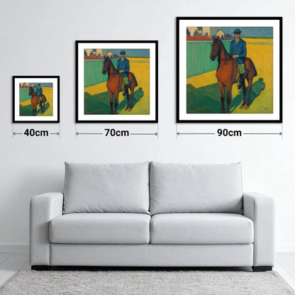 Vivid Morning Exercise - size guide showing 40cm, 70cm and 90cm art prints