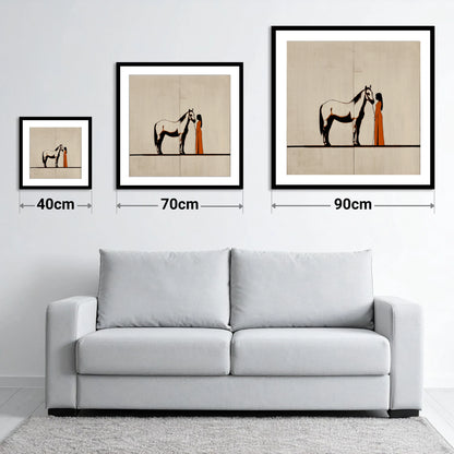Quiet Connection - size guide showing 40cm, 70cm and 90cm art prints