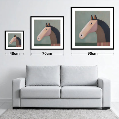 Modernist Equine Form - size guide showing 40cm, 70cm and 90cm art prints