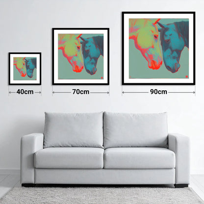 Vivid Connection - size guide showing 40cm, 70cm and 90cm art prints