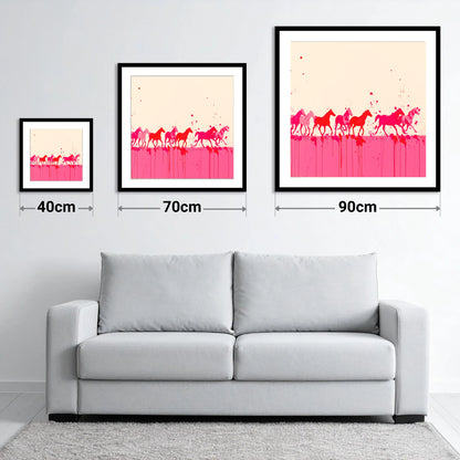 Magenta Motion - size guide showing 40cm, 70cm and 90cm art prints