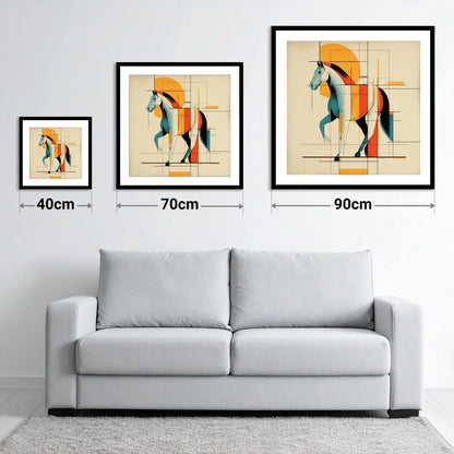Geometric Equine Rhythm - size guide showing 40cm, 70cm and 90cm art prints