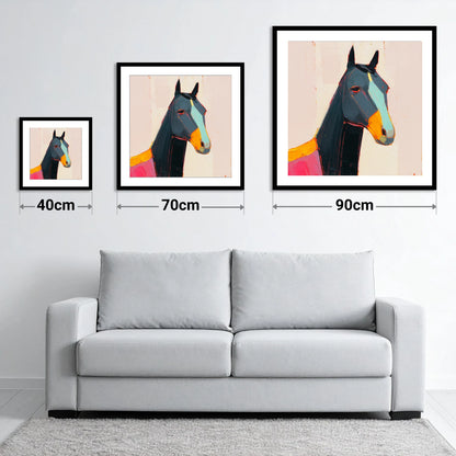 Modern Equine Spirit - size guide showing 40cm, 70cm and 90cm art prints