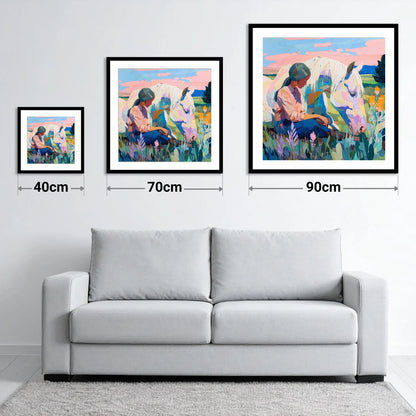 Quiet Summer Connection - size guide showing 40cm, 70cm and 90cm art prints