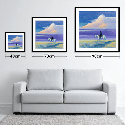 Beneath a Lilac Sky - size guide showing 40cm, 70cm and 90cm art prints