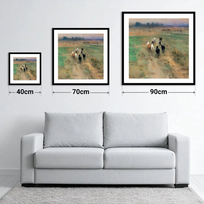 Heading for the Horizon - size guide showing 40cm, 70cm and 90cm art prints
