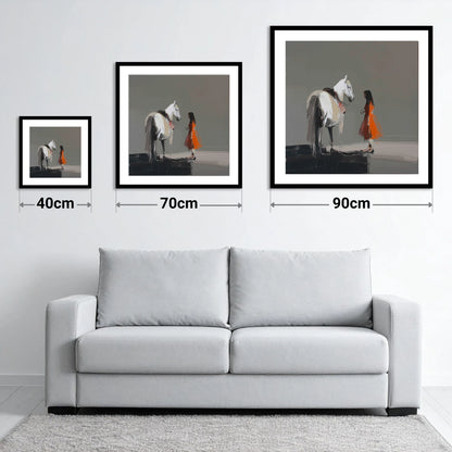 A Silent Dialogue - size guide showing 40cm, 70cm and 90cm art prints