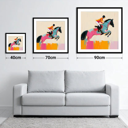 Technicolour Flight - size guide showing 40cm, 70cm and 90cm art prints