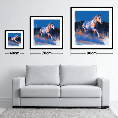 Wanderer in Blue - size guide showing 40cm, 70cm and 90cm art prints