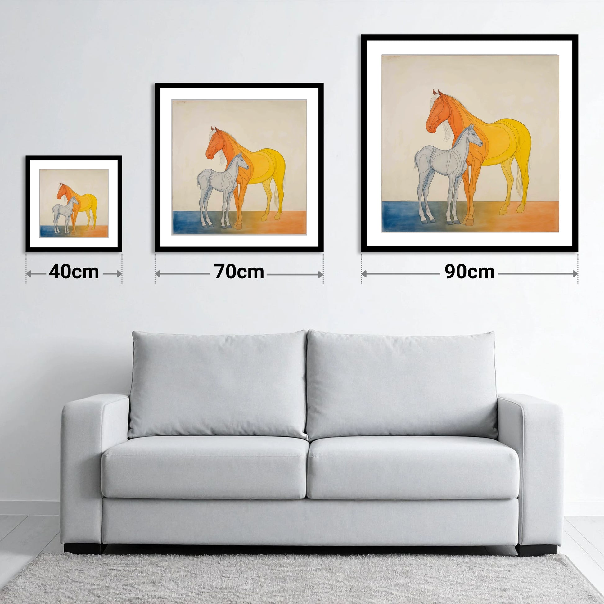 Radiant Lineage - size guide showing 40cm, 70cm and 90cm art prints