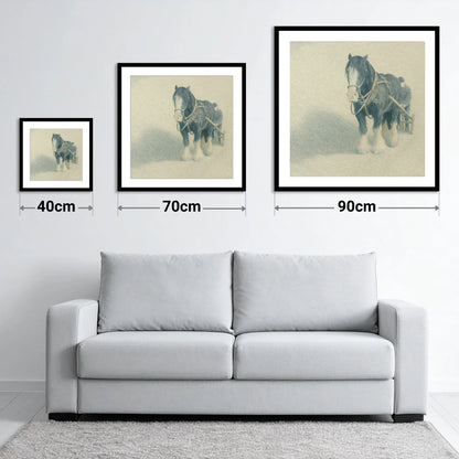 Steadfast in the Field - size guide showing 40cm, 70cm and 90cm art prints