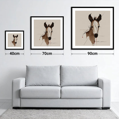 Delicate Ink Foal - size guide showing 40cm, 70cm and 90cm art prints