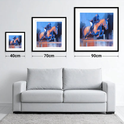 Cobalt Ascent - size guide showing 40cm, 70cm and 90cm art prints