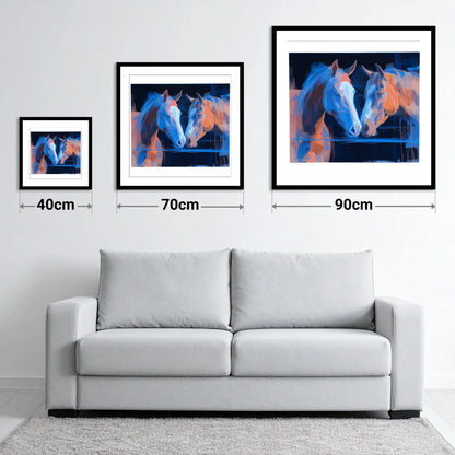 Quiet Communion - size guide showing 40cm, 70cm and 90cm art prints