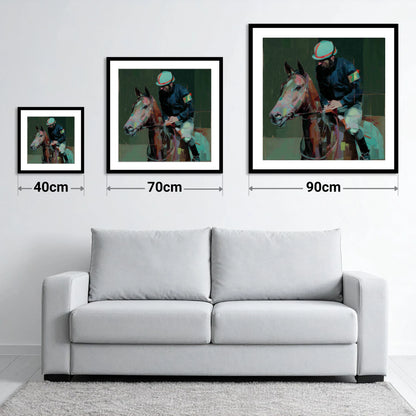 Quiet Intensity - size guide showing 40cm, 70cm and 90cm art prints