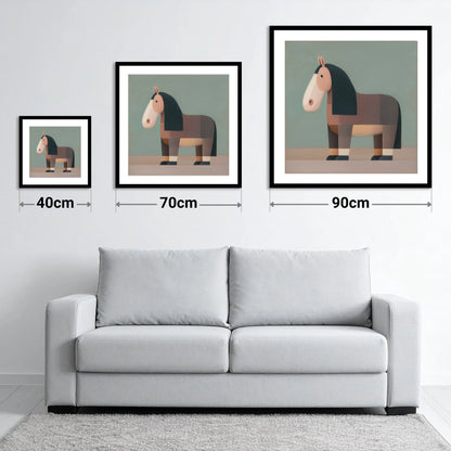 Nostalgic Equine Form - size guide showing 40cm, 70cm and 90cm art prints