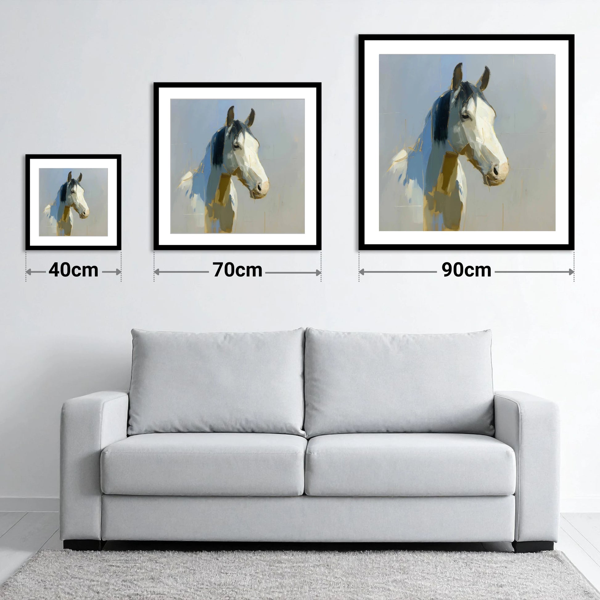 Luminous Morning Watch - size guide showing 40cm, 70cm and 90cm art prints