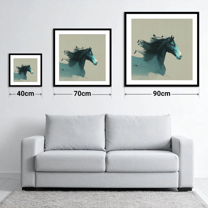 Dynamic Teal Spirit - size guide showing 40cm, 70cm and 90cm art prints