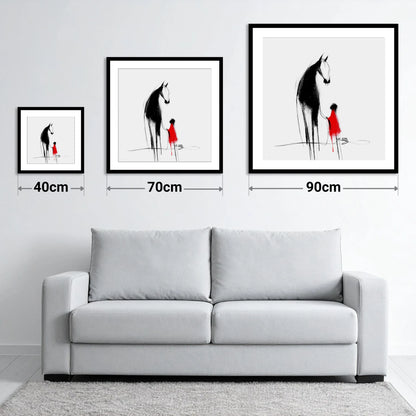 Crimson Connection - size guide showing 40cm, 70cm and 90cm art prints
